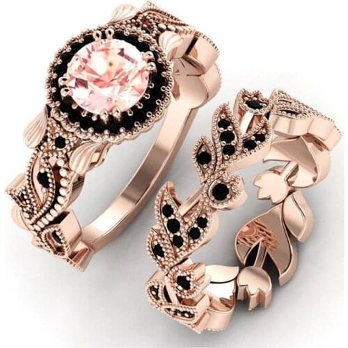 2pcs New Women Fashion Ring Flower Mosaic Zircon Wedding Jewelry Ring Finger Accessories