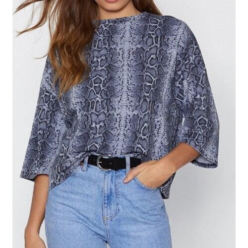 2019 New Womens Shirt Chiffon Sexy Summer Chic Snake Printed Half Sleeve Casual All- match Harajuku Femme Blouses And Tops