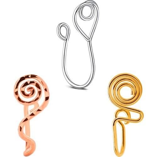 3Pcs Punk Non Puncture Nose Ring for Women U-Shaped Wire Spiral Fake Piercing Nose Clip Cuff Nostril Earring Body Jewelry Gifts