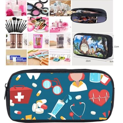 3D Makeup Box Bags Mochila Anime Doctor Nurse ECG Printing Pencil Case School Supplies Kids Stationery Storage Pouch Cosmetic