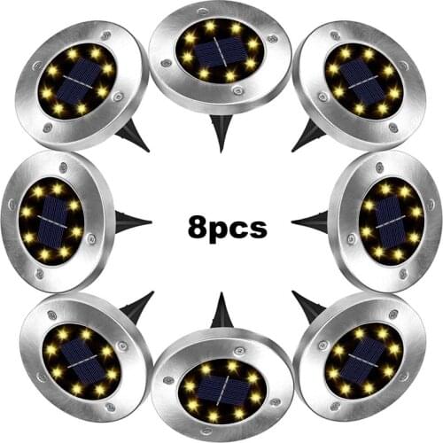 4-8pcs Solar Powered Ground Light 8 LED Outdoor Garden Landscape Pathway Solar Buried Floor Light Underground Lamps smart on at