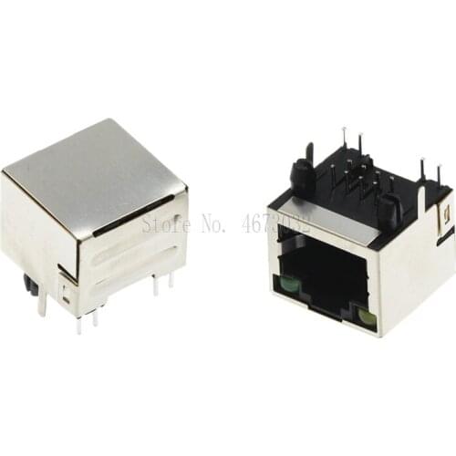 500Pcs 8P8C RJ45 PCB Panel Mount Connector Yellow Green LED Light Single Female Jack Terminal for Ethernet Network 15.5MM