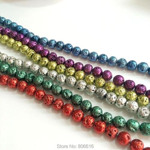 8mm 90pcs-2strands Colorful Plated Natural Lava Stone Jewellery Bead Loose Strands Jewelry Beads