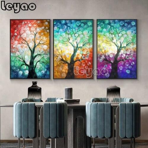 Colored Tree 5d DIY Diamond Painting Full Square Round Drill Embroidery Abstract Landscape Mosaic Rhineston Decor Wall Art
