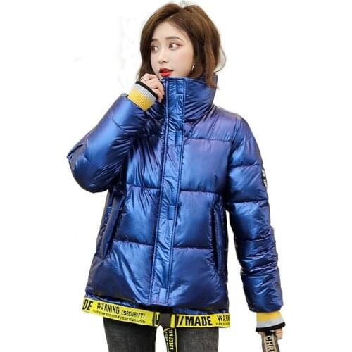Stand-up collar shiny Parkers down jacket woman short winter jacket Female alphabet white duck down overcoat warm bread clothing