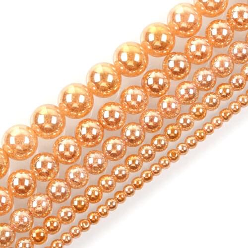 15" Strand Round Cracked Crystal Stone Beads Plated Champagne Loose Beads For Jewelry Making Bracelet Necklace DIY 6-12mm
