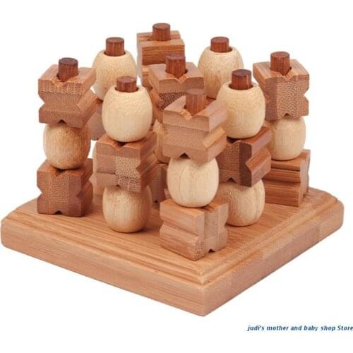 67JC Mini Tic-Tac-Toe Wooden Puzzle Game for Kids Modern 3D XOXO Chess Crosses Brain Teaser Parent-Child Interaction Toys Home