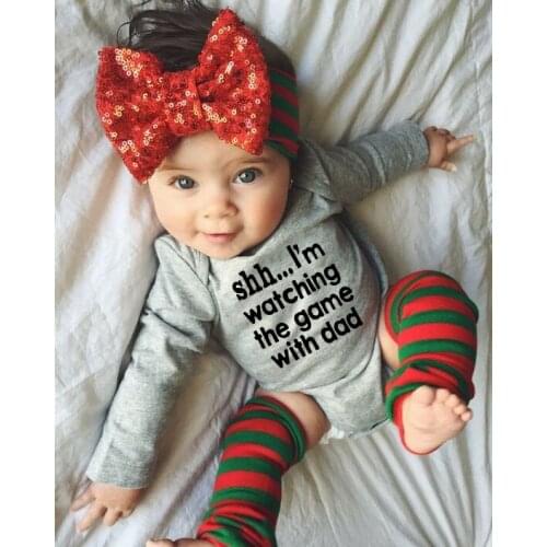 Baby Rompers Body Suits I Am Watching The Game with Dad Print Newborn Boys Girls One-pieces Printed Baby Long Sleeve Ropa Bebe