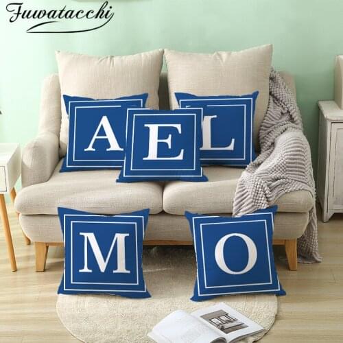 Fuwatacchi Letter Printed Blue Background Pillow Case A-Z & 26pcs Alphabets Pillow Cover For Home Sofa Decorative Cushion Covers