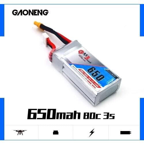 Gaoneng 650mAh 11.1V 80C/160C 3S Lipo battery with XT30 XT60 Plug for FPV Racing Drone 4 axis UAV RC Quadcopter RC Drone parts