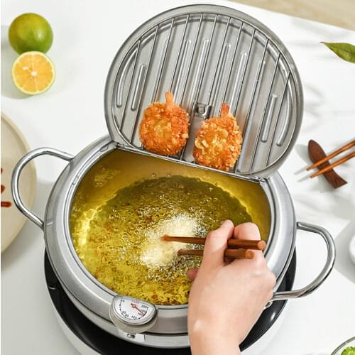 Wonderlife Oil Frying Pot Stainless Steel Induction Temperature Control Fried Fish Shrimp Chicken Pot Mini Fryer Pan Cooking