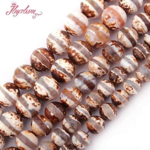 8,10mm Faceted Round Bead Brown Stripe Dzi Tibetan Agates Natural Stone Beads For DIY Necklace Jewelry Making 15" Free Shipping