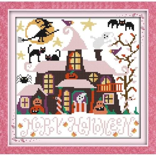 Halloween cabin Home Decorations Child DIY&Gift Handmade DMC Cross Stitch Needlework Embroidery Counting Pattern on Canvas