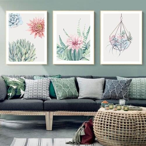 Succulent Plant Art Canvas Poster Nordic Wall Painting Print Cactus Flower Picture for Living Room Scandinavian Home Decor
