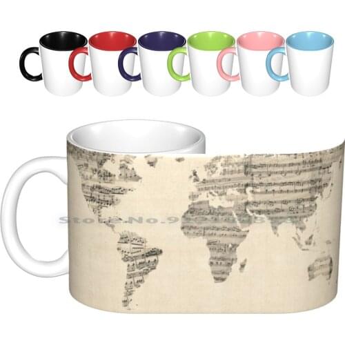 Map Of The World Map From Old Sheet Music Ceramic Mugs Coffee Cups Milk Tea Mug World Map Map Of The World Map Art Cartography