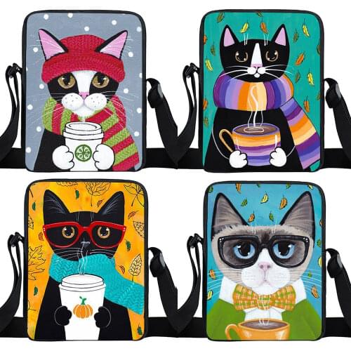 Coffee Cat Mini Messenger Bag Cartoon 3D Animal Women Crossbody Bags lady Small Shoulder Bag Bookbag For Teenagers