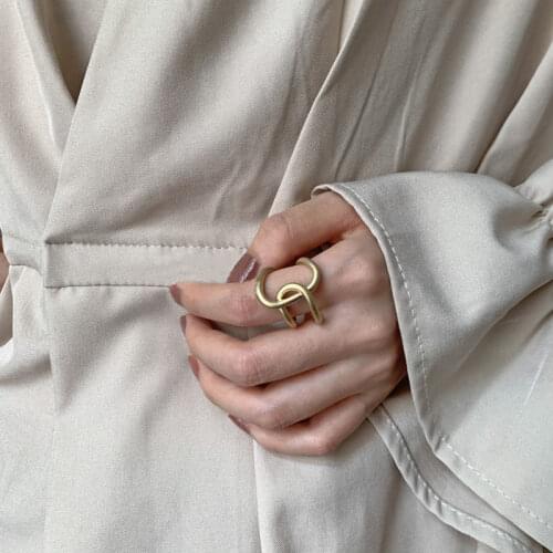 AENSOA Chic Gold Color Plating Geometric Chain Shape Adjustable Rings for Unisex Vintage Gothic Chunky Midi Ring Antique Jewelry