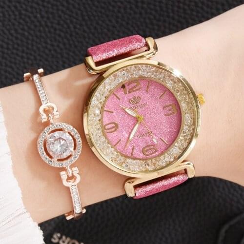 2pcs Set Simplicity Fashion Womens watches Branded Quartz watch Bracelet Luxury Leather Gift Female Wristwatch Relogio feminino