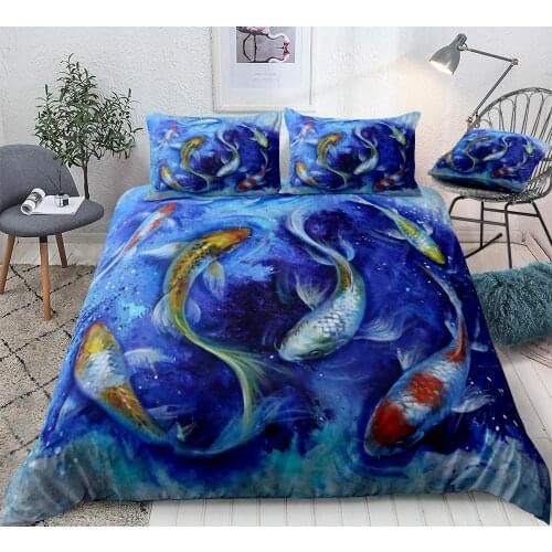 Koi Bedding Set Fishes Bed Set Blue Duvet Cover Set Animal Kids Bed Linen Boys Girls Bedclothes Microfiber Bedding