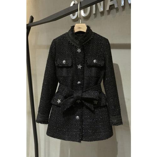 2020FW Autumn High Quality Luxury Women New Tweed Jacket With Belts For Ladies Outerwear