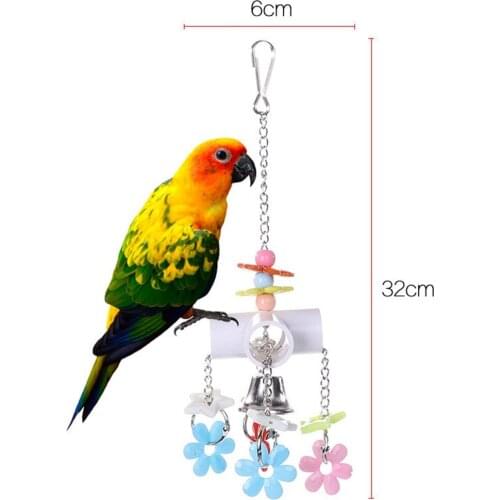 Legendog Acrylic Bird Toy Interactive Floral Hanging Bird Toy Parrot Chew Toy with Bell Bird Training toys Cage Hanging Toy