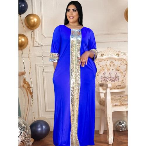 Maxi Dress Women Loose Oversized O Neck Patchwork Sequined Evening Party Night Out Event Occasion Robe with Pockets Dropshipping