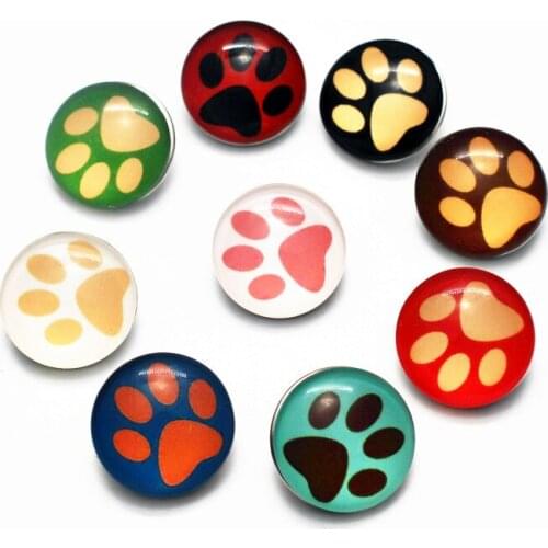 Mixs 20pcs/lot Round Glass 18mm Animal Snap Dog Cat Footprint Paw Snap Jewelry Buttons Fit Snap Bracelet Women Jewelry