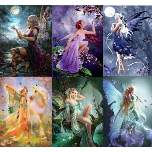 5D DIY Full Round Drill Diamond Painting Blue Butterfly Fairy Mosaic Kit Rhinestone Drawing Picture Home Decoration Art Craft