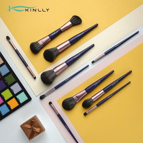 KINLLY Makeup Brushes Set Superfine Fiber Powder Eyeshadow Concealer Liner Blush Contour 10pcs Cosmetic Kit Purple Handle
