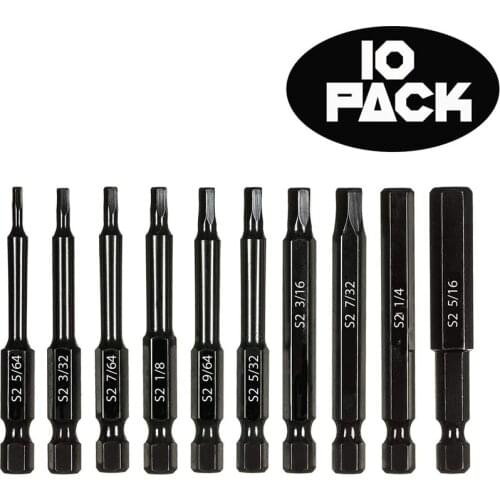 SUNSHINE 10 Pcs Hex Head Allen Wrench Drill Bit Set Magnetic Tips - Quick Release Shank S2 Steel Alloy