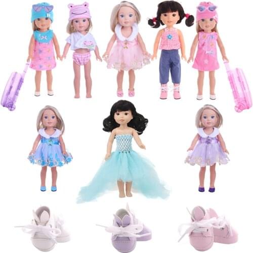 Doll Clothes Dress Rabbit Shoes Cute Suit Luggage Fit 14.5 Inch American Dolls Wellie Wishers Christmas Toy For Generation