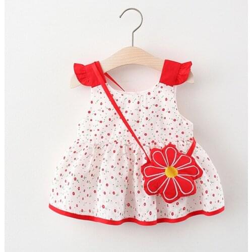 Baby girl clothes summer cute sleeveless floral dress with small bag baby girl casual dress infant dress 0-3 Yrs children dress