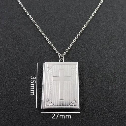 Stainless Steel Can Open Jesus Cross Frame Perfume Pendant Necklace Women Jewelry Accessories