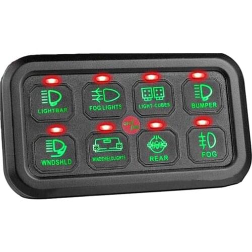 8 Gang Switch Panel Electronic Relay System Light Bar Switch Panel for Truck Car Offroad UTV Caravan Waterproof Green