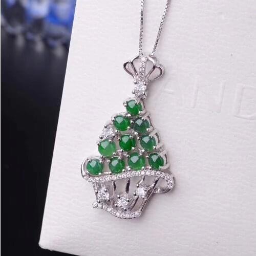 Natural green jasper gem flowers basket Pendant natural gemstone pendant S925 silver Fashion elegant girl party gift jewelery