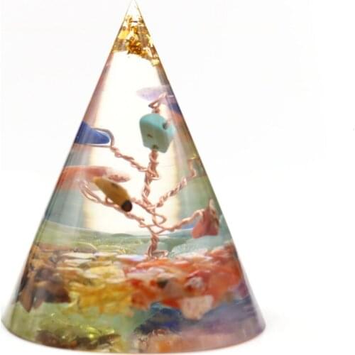Rose Gold Color Wire Wrap Tree of Life Irregular Shape Stone and Resin Pyramid Pendant Orgonite Inspiration Jewelry