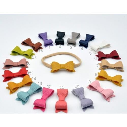 18pcs/lot 2inch Tiny Bow HeadBand Faux Leather Bow Hair Clips Baby Hair Accessory