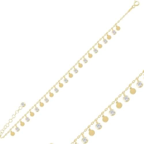 Silver 925 Sterling Dangle Sequins & Zircon Crystal Bracelet