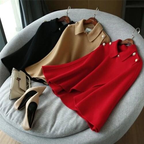 Woolen Jacket Womens Autumn Winter Solid Color Shawl Lapel Cloak Short Woolen Coat Temperament Fashion Commuter Female Clothing