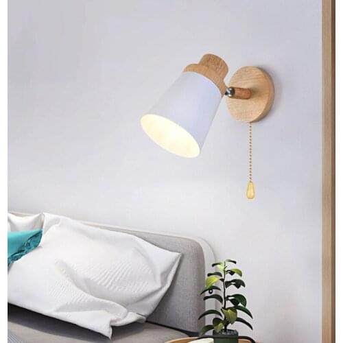 Nordic E27 LED wall lamp modern wood adjustable sconces light indoor bedroom bedside study livingroom decoration with switch EU