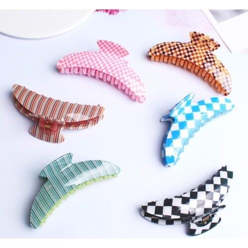 4.9 inch Grid Pattern Acetate Sheet Hair Claw for Women Girls Crab Hair Clips Hairpin French Barrettes Headwear Hair Accessories