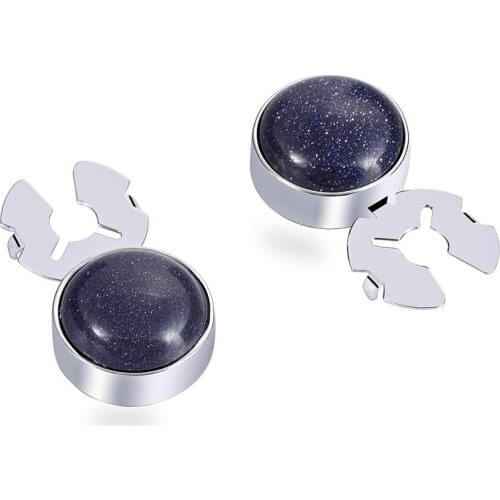 Natural sandstone Starry black silver BUTTON COVER cufflinks for Tuxedo Business Formal Shirts 17.5MM one pair