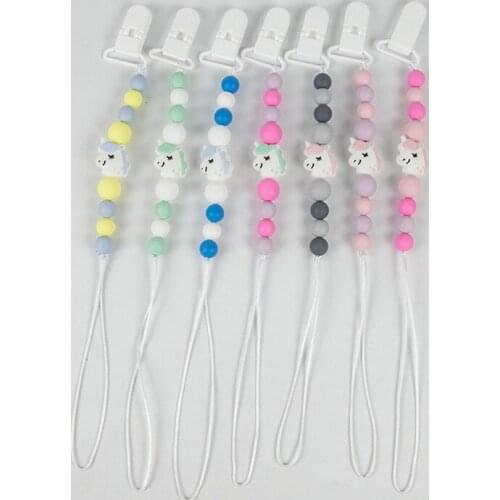 Pacifier Clip Chain Baby Infant Soothie Accessories Silicone Unicorn Bead Paci Holder Clips Teether Prevent drop Shower Toy 1105