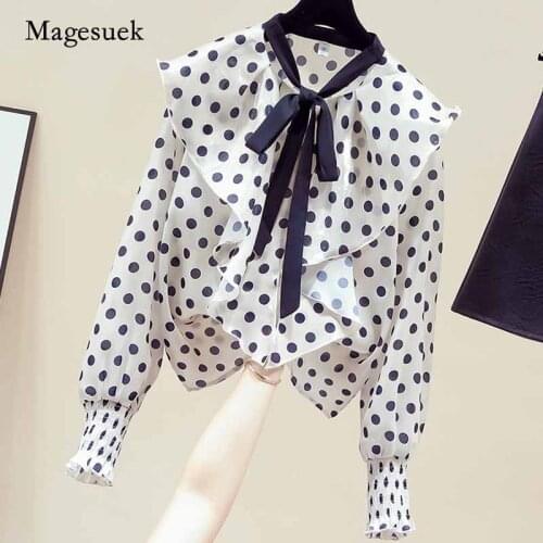 Polka Dot Women Lantern Sleeve Causal Women Shirts 2020 Fashion Chiffon Women Blouses Long Sleeve Blouse Feminine Blusas 11151