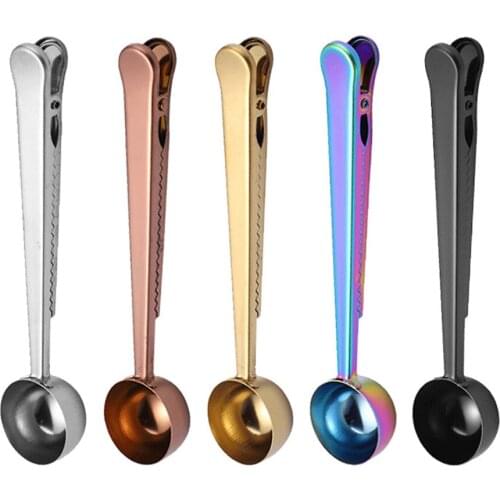 1PC Stainless Steel Coffee Spoon With Sealing Clip Ice Cream Spoon Tea Spoon Milk Powder Spoon Multifunction Kitchen Accessories