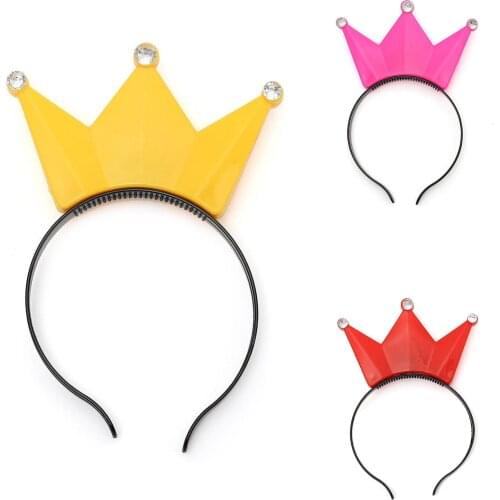 1pcs LED Flashing Diadem Crown hair band Christmas Birthday Party Prince Princess King Decoration pink