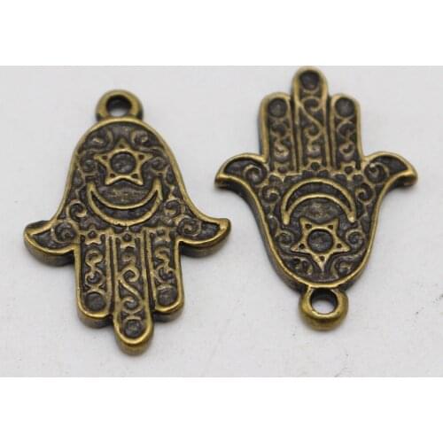 20 Bronze Tone Kabbalah Moon Star Hamsa Hand Pendant Charm 18X25mm