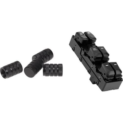 4 Pcs Black Car Vehicle Tyre Tire Valve Cap Cover & 1 Pcs Power Window Switch