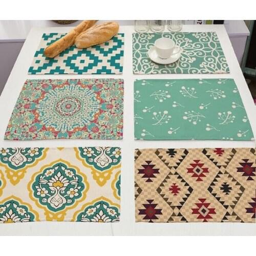 4pcs Placemat Mandala Fashion Geometry Mat Kitchen Accessories Tablecloth Drink Coaster Pad Plate almofada Doilies Pad Table Mat