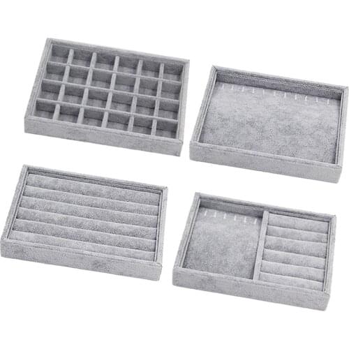 4x Velvet Earring Organizer Tray Jewel Display Case Holder Storage Box Chest